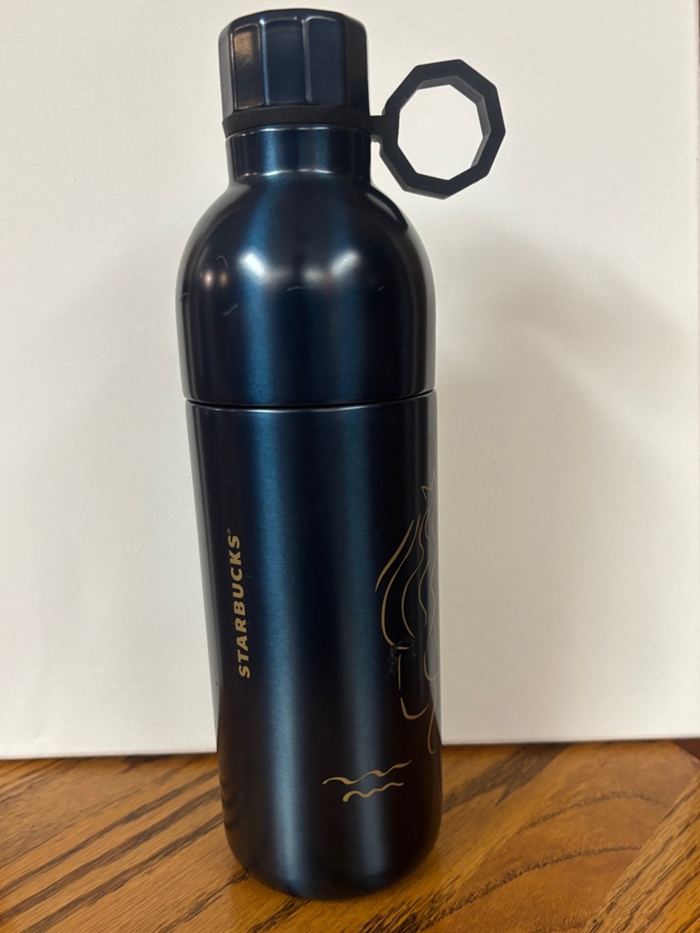 Starbucks Metallic Navy Blue & Gold Stainless Water Bottle